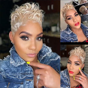 Glueless Curly Blonde Pixie cut Summer Wig