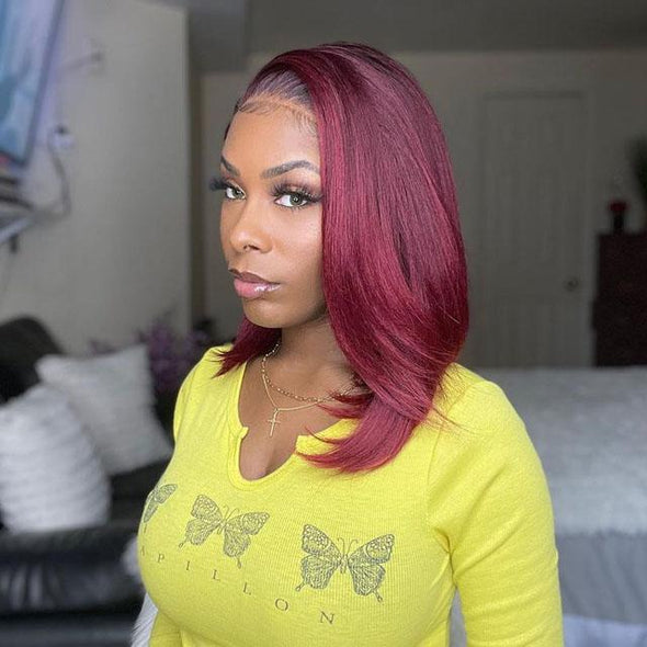 16" Glueless Rose Red Straight Wig