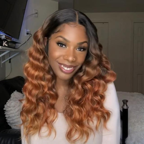 Glueless Brown Black Wavy Long Natural Wig