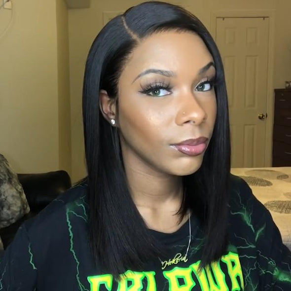 16" Black Straight Daily Glueless Wig