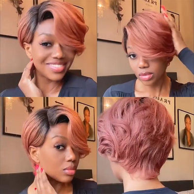 New Arrival  Pixie Cut Wig Orange Pink Glueless Hair