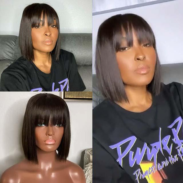 Short Bob Straight Glueless Wigs With Bangs