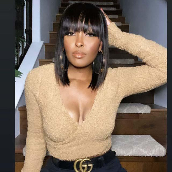 Short Bob Straight Brazilian Wigs With Bangs