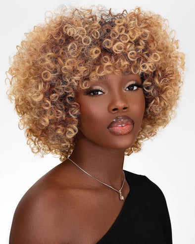 O.U Style Afro Blonde Brown Glueless Natural Wig-15