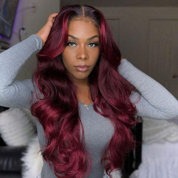 Glueless Long Rose Red Wavy Wig