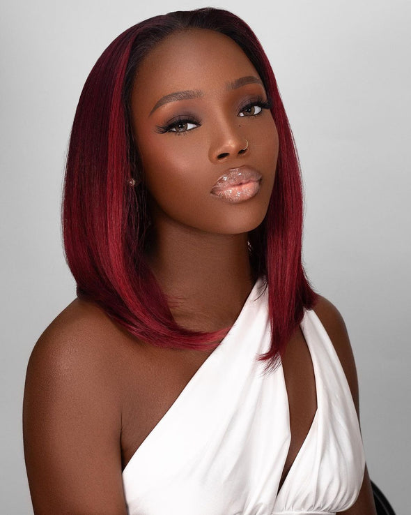 O.U Style Wine Red Short Straight Glueless Natural Wig-18