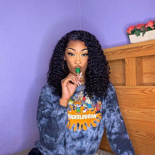 Black 18in Mid-length Deep Curly Wig