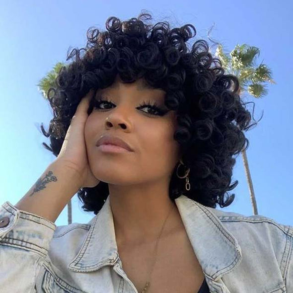 Natural Super Double Drawn Rosy Curl Wig With Bangs