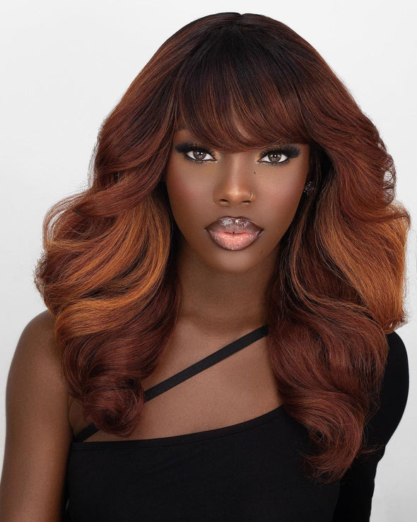 O.U Style Brown Wavy Glueless Natural Wig With Bangs-25