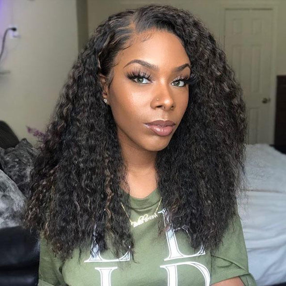 22" Glueless Deep Curly Black Wig