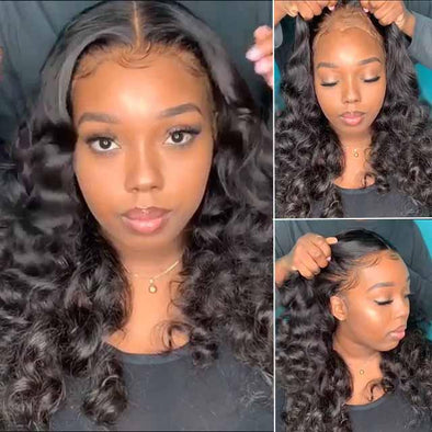 Natural Hairline without Glue Black Water Wave Wig