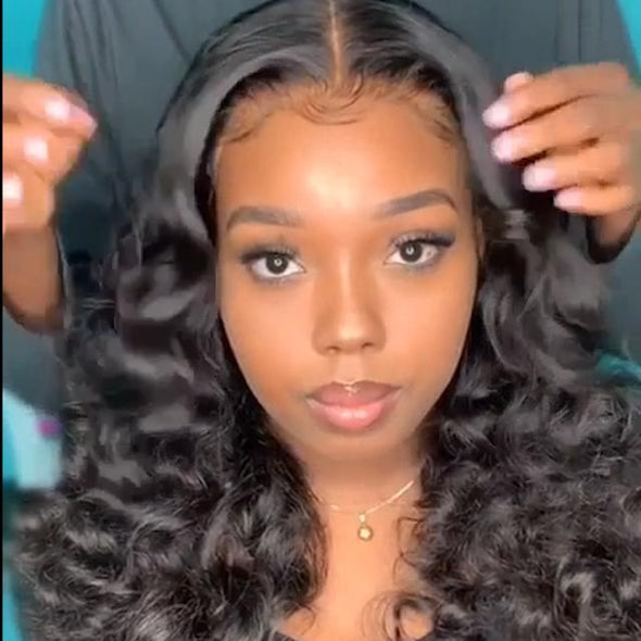 Natural Hairline without Glue Black Water Wave Wig