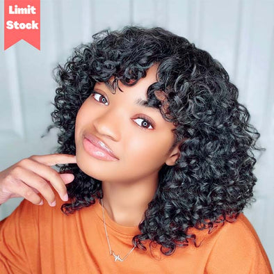 The Curly Wig Style With Wispy Bangs