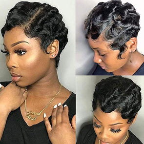 2021 Black Short Hair Pixie Cut Wig