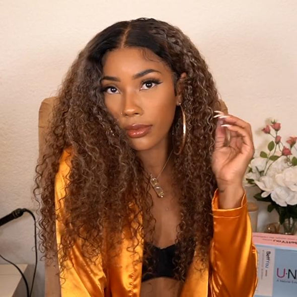 Preplucked Brown Deep Curly Long Glueless Wig