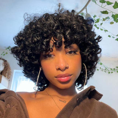 Natural Super Double Drawn Rosy Curl Wig With Bangs