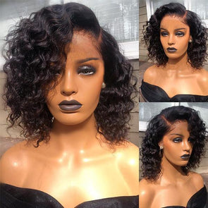 Black Curly Bob Wig-140%(Extra Thick As In Video)