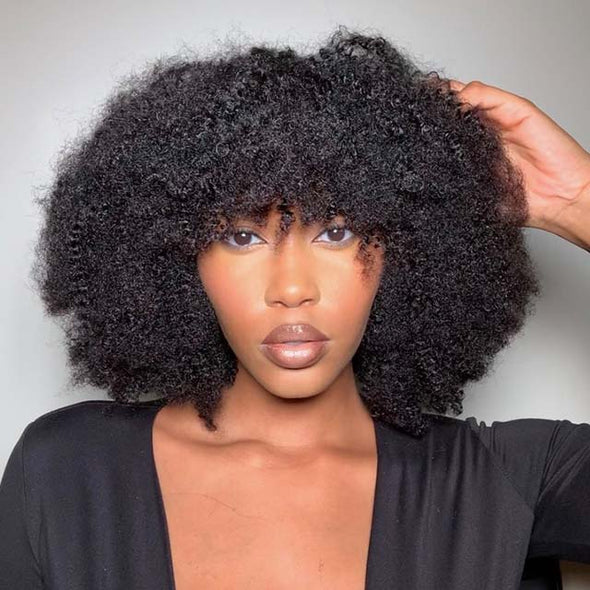 Natural Afro Curly Fringe Wig With Bangs