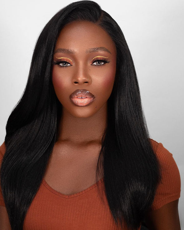 O.U Style Black Long Straight Glueless Natural Wig-4