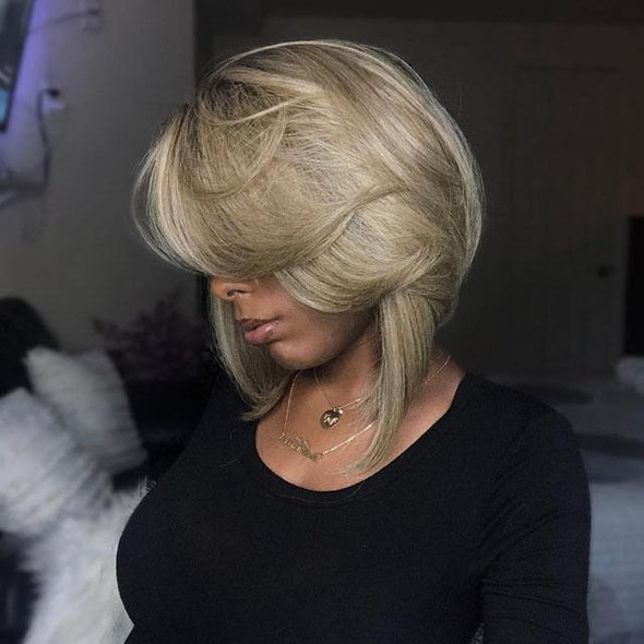 14" Glueless Bob White Golden Wig