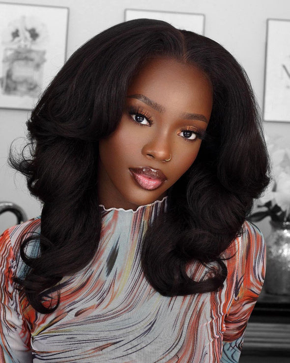 O.U Style Black Wave Mid-length Glueless Natural Wig-45