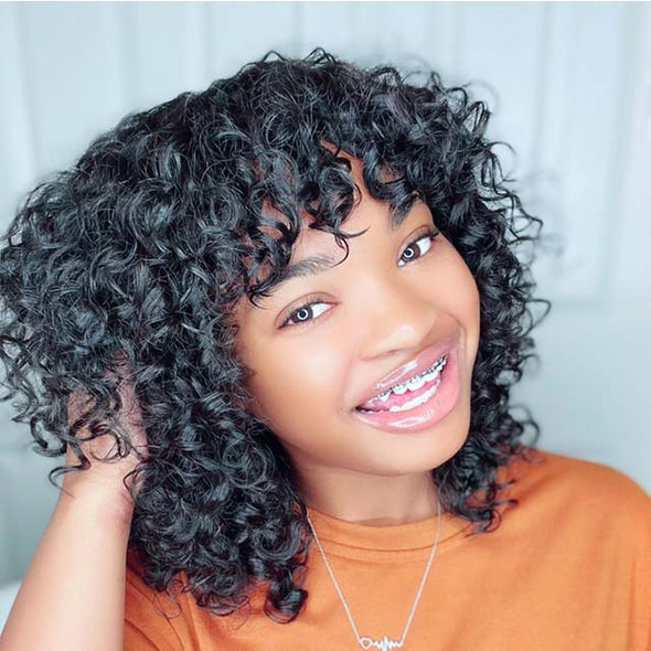 The Curly Wig Style With Wispy Bangs