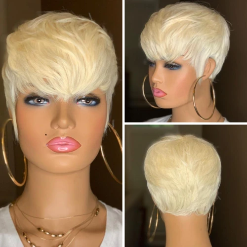 Gold Pixie Cut Straight Bob Wig