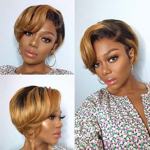 Golden Straight cut pixie for Black Women With Bangs