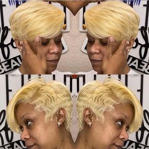 Gold Hair Pixie Cut Wig With Bangs