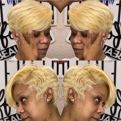 Gold Hair Pixie Cut Wig With Bangs