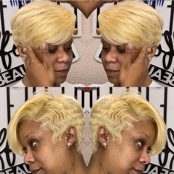 Gold Hair Pixie Cut Wig With Bangs