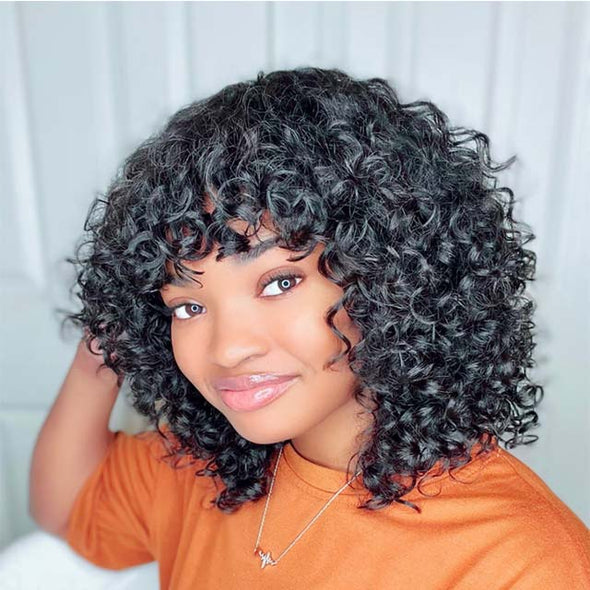 The Curly Wig Style With Wispy Bangs