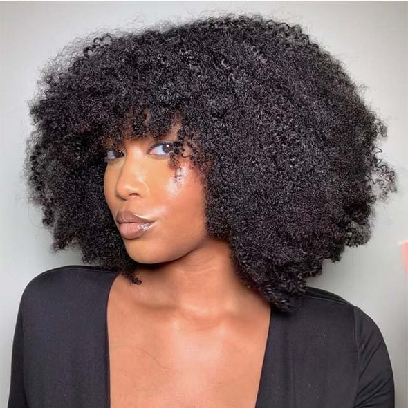 Natural Afro Curly Fringe Wig With Bangs