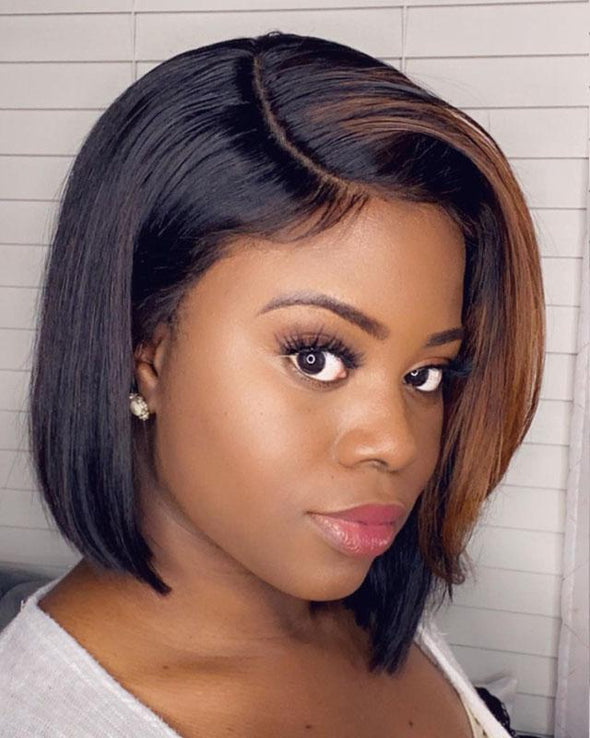 Black Brown Straight Short Glueless Style Wig