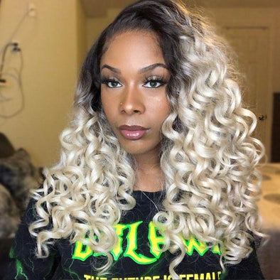 Glueless Blonde Black Curly Wig