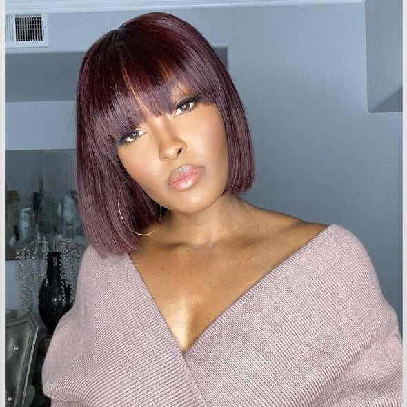 Amaranth Short Straiht Brazilian Wig With Bangs