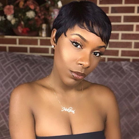 Glueless Staight Black Pixie Cut Wig