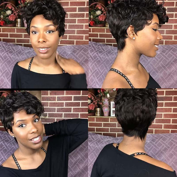 Glueless Curly Black Pixie Cut Wig