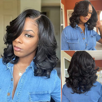 16" Glueless Black Short Wave Wigs