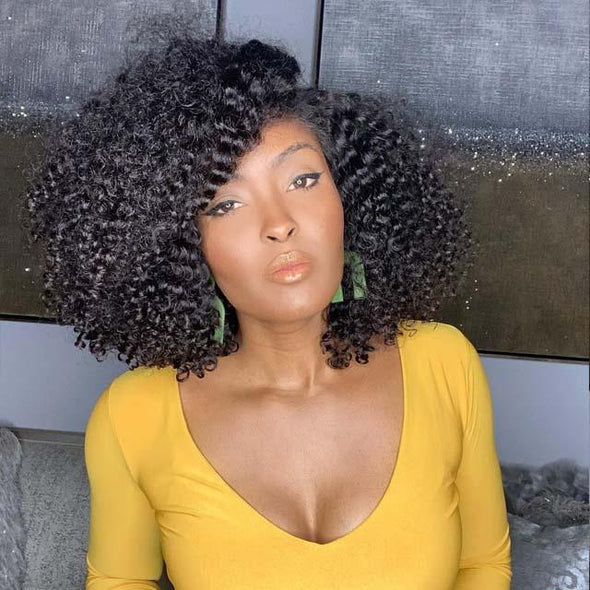 Short Deep Curl Bob Brazilian Wig With Bangs