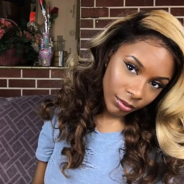 Beauty Hot Sale Brown Blonde Wave Glueless Wig