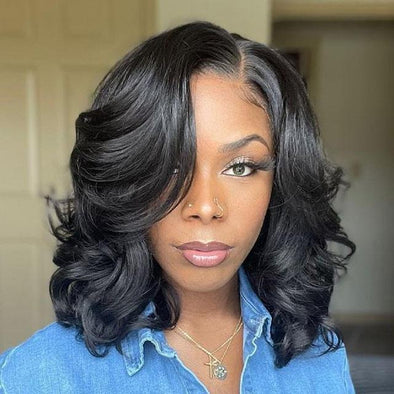 16" Glueless Black Short Wave Wig