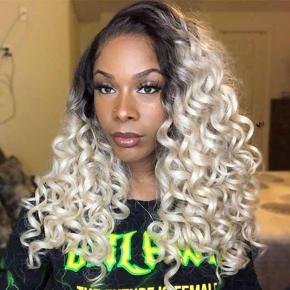 Gradient white small wave curly wig