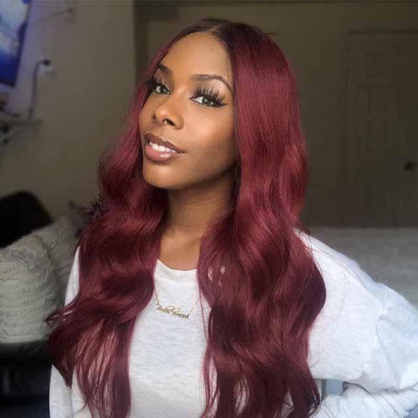 Wine red/black wavy long hair wig