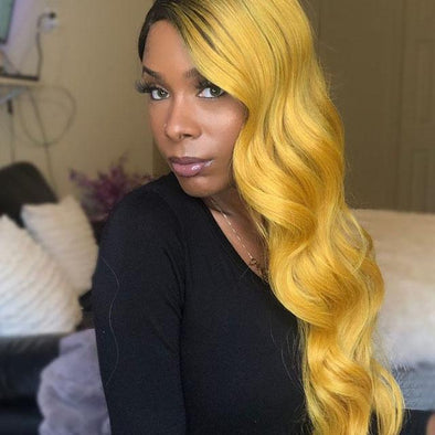 Long Body Wave Black Yellow Color Wig Glueless Wig