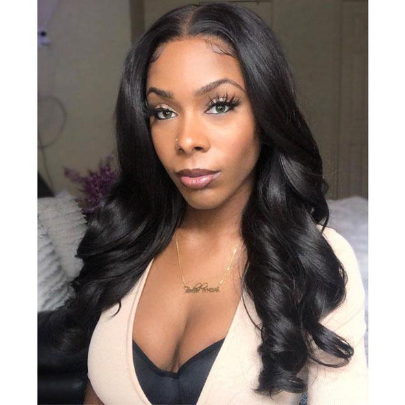 22" Black Long Body Wave Glueless Wig