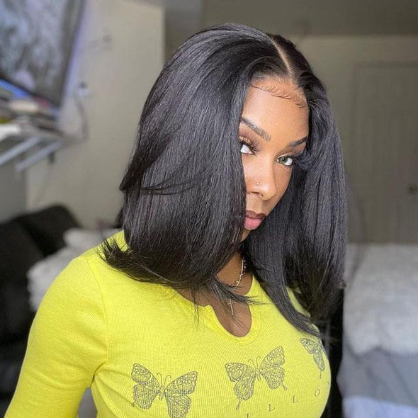 16" Glueless Black Kinky Straight Wig