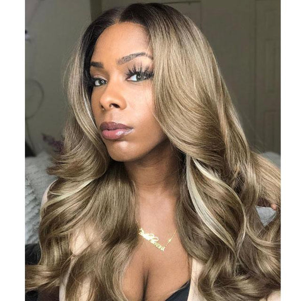 22" Blonde Brown Long Body Wave Glueless Wig