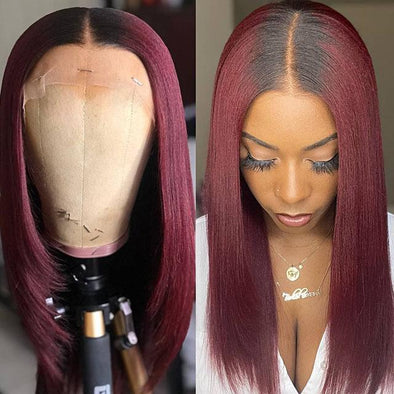 Beautiful Long Straight Glueless Red Wine Lace Wig