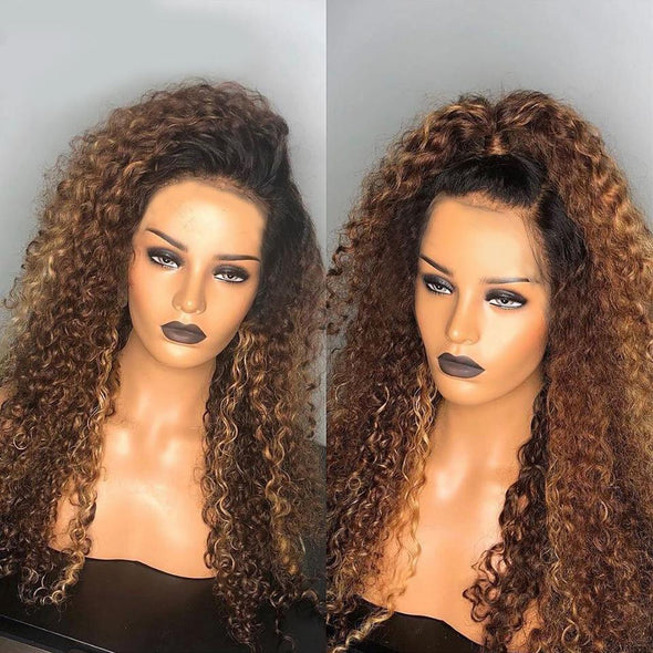 Curly  wigs for women  brown color  wig Brazilian Remy hair